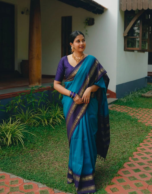 Elegant Banarasi Soft Silk Saree with Gold Zari Weaving