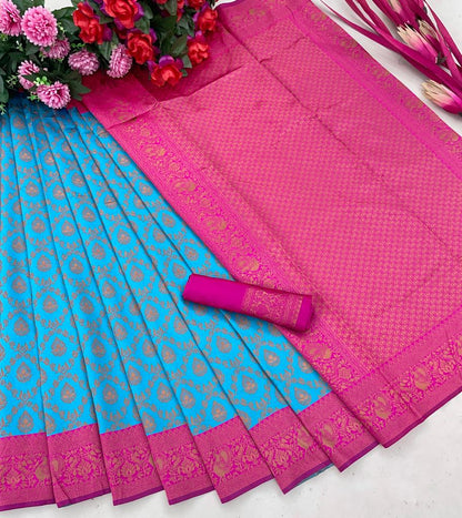 Banarasi Silk Saree in Soft Finish – Copper Zari Highlights & Classic Jacquard Weave
