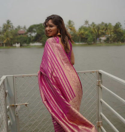 Traditional Kanjivaram Silk Saree with Double Zari Borders – A Regal Heritage Piece