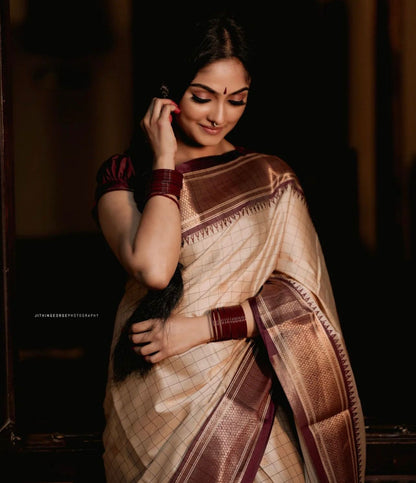 Elegant Banarasi Soft Silk Saree with Gold Brocade Work