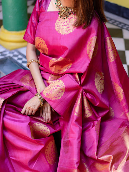 Banarasi Soft Silk Saree with Intricate Detailing & Striking Color Blend
