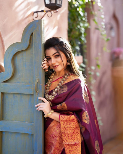 Elegant Banarasi Soft Silk Saree with Traditional Zari Motifs