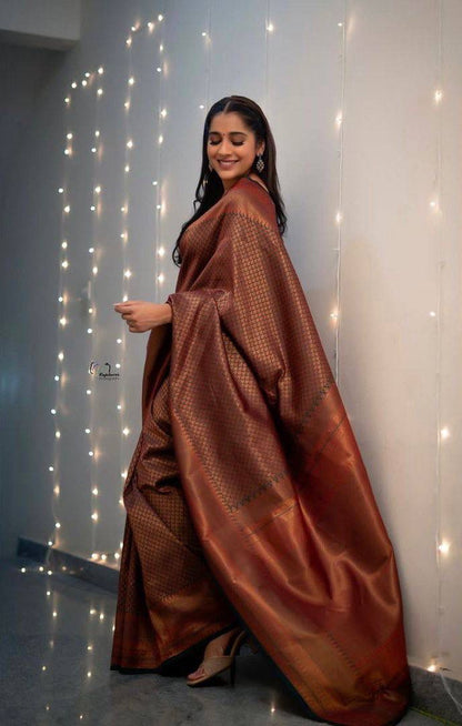 Elegance in Every Thread – Copper Zari Woven Banarasi Silk Saree