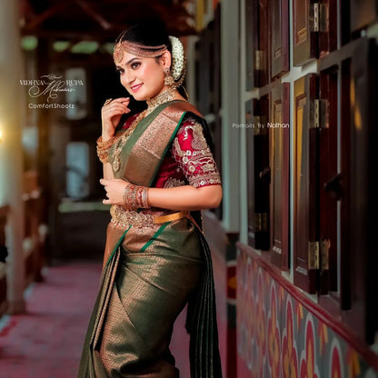 Banarasi Soft Silk Saree – Embellished with Traditional Copper Zari Motifs