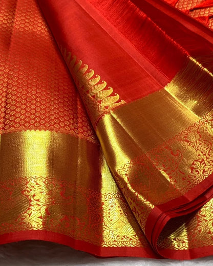 Elegant Orange Banarasi Soft Silk Saree with Golden Zari Weaving