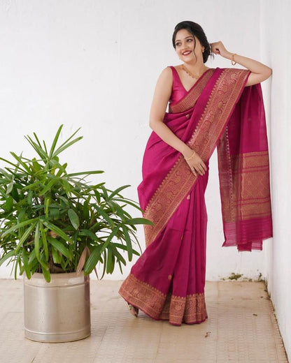 Banarasi Soft Silk Saree with Traditional Motifs & Copper Zari Weaving
