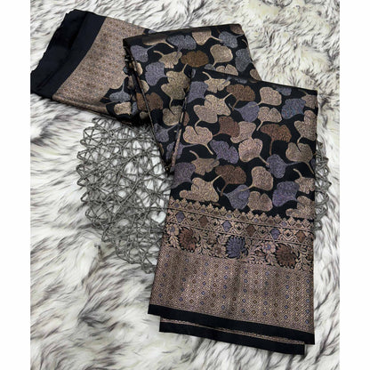 Elegant Black & Copper Banarasi Soft Silk Saree with Contemporary Design