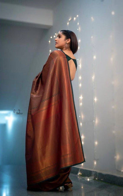 Elegance in Every Thread – Copper Zari Woven Banarasi Silk Saree