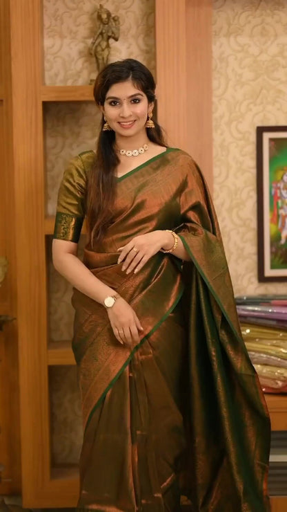 Shakuntala Banarasi Soft Silk Saree with Heavy Brocade & Copper Zari Weaving – Premium Traditional Elegance