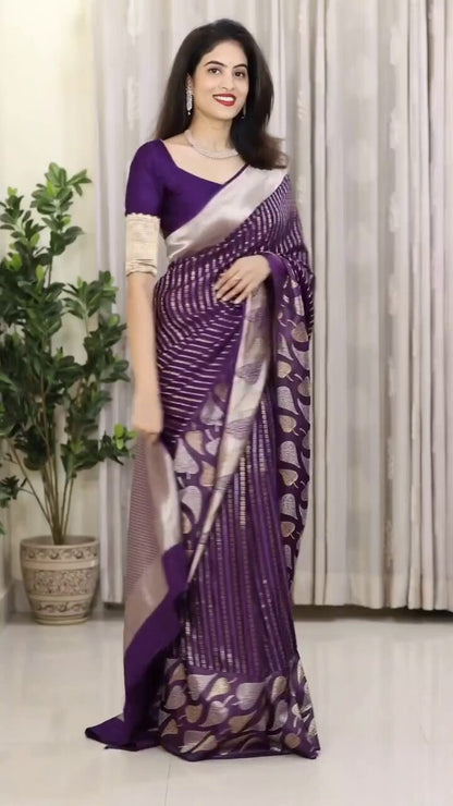 Elegant Banarasi Soft Silk Saree with Gold & Silver Zari Weaving
