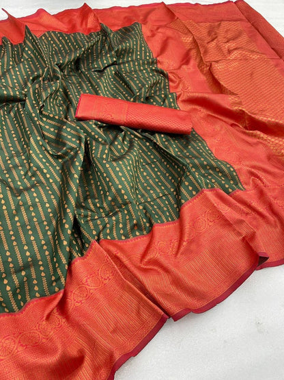 Copper Zari Woven Banarasi Soft Silk Saree – A Masterpiece of Indian Weaving
