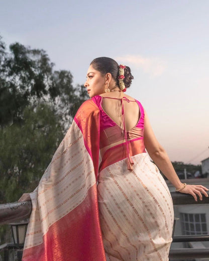 Banarasi Soft Silk Saree with Exquisite Brocade & Copper Zari Weaving