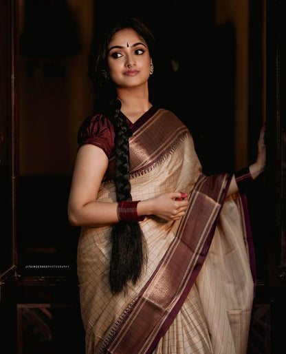 Elegant Banarasi Soft Silk Saree with Gold Brocade Work
