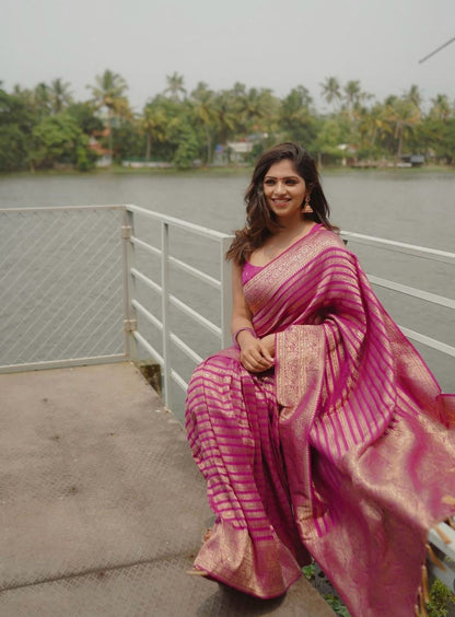 Traditional Kanjivaram Silk Saree with Double Zari Borders – A Regal Heritage Piece