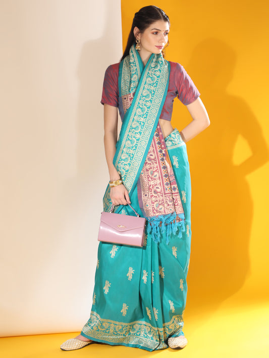 Traditional Two-Tone Weaving Silk Saree with Exclusive Contrast Details