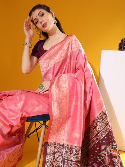 Traditional Two-Tone Weaving Silk Saree with Exclusive Contrast Details