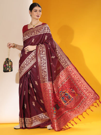 Traditional Two-Tone Weaving Silk Saree with Exclusive Contrast Details