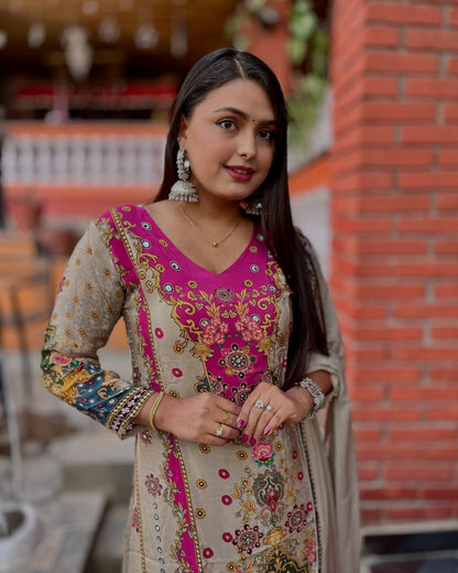 Graceful Anarkali Sharara Set in Soothing Summer Muslin Cotton