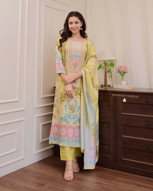 Elegant Pakistani Flowers Bloom Suit Set in Soft Loom Fabric