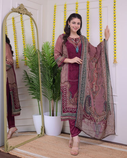 Elegant Rajhans Muslin Pakistani Suit Set with Hand Embroidery