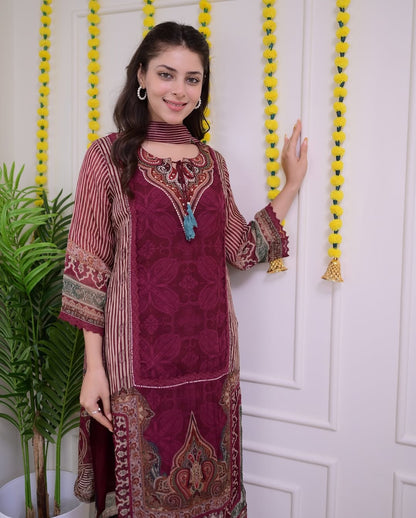 Elegant Rajhans Muslin Pakistani Suit Set with Hand Embroidery