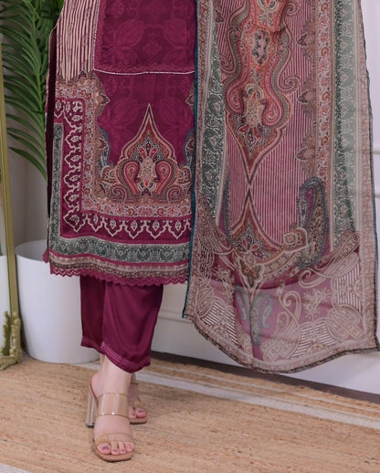Elegant Rajhans Muslin Pakistani Suit Set with Hand Embroidery