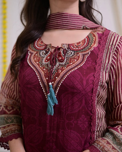 Elegant Rajhans Muslin Pakistani Suit Set with Hand Embroidery