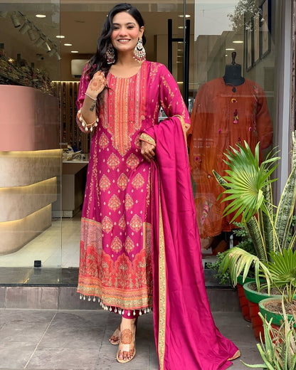 Reshmi Pink Silk Suit Set with Schiffli Work