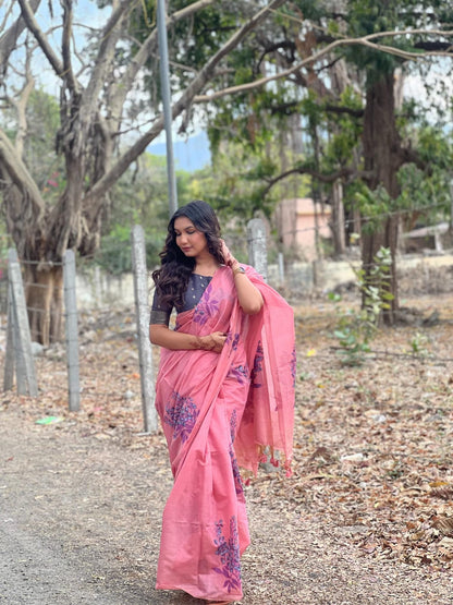 Premium Soft Muga Silk Saree with Floral Weaving, Zari Patta Pallu, and Classic Tassels