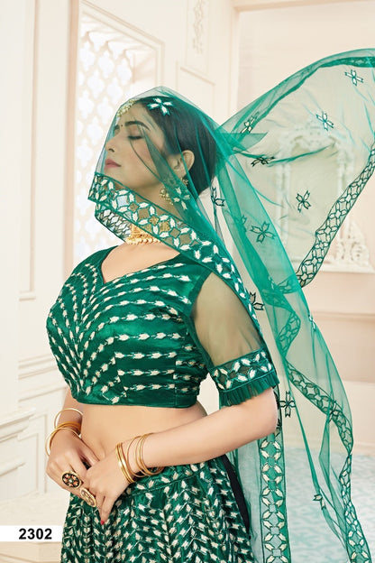 Elegant Green Badla Embroidered Wedding Lehenga Choli