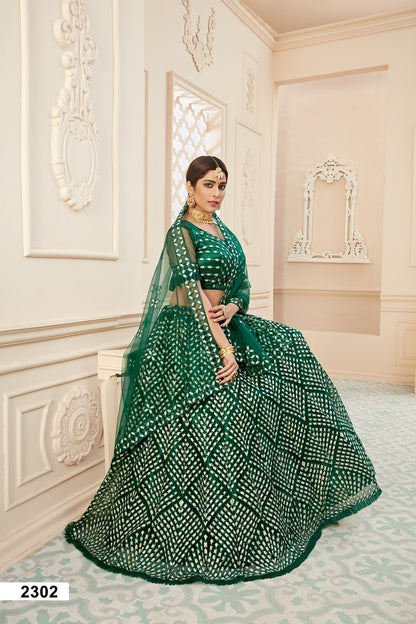Elegant Green Badla Embroidered Wedding Lehenga Choli