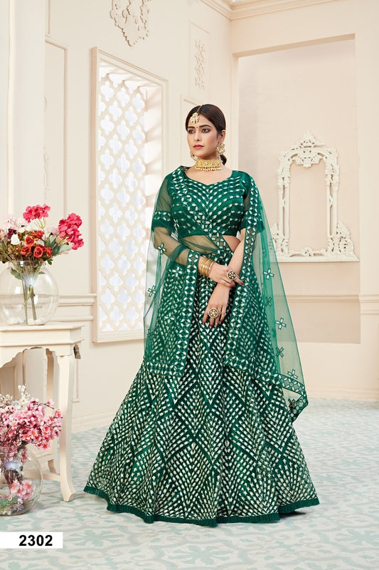 Elegant Green Badla Embroidered Wedding Lehenga Choli
