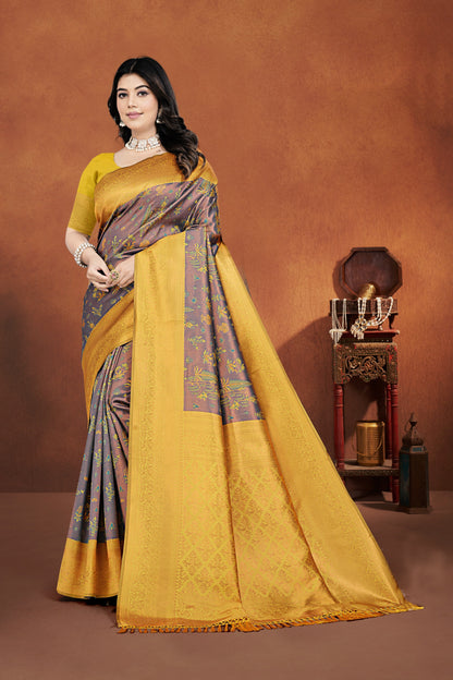 Banarasi Pure Zari Silk Saree with Floral Motifs