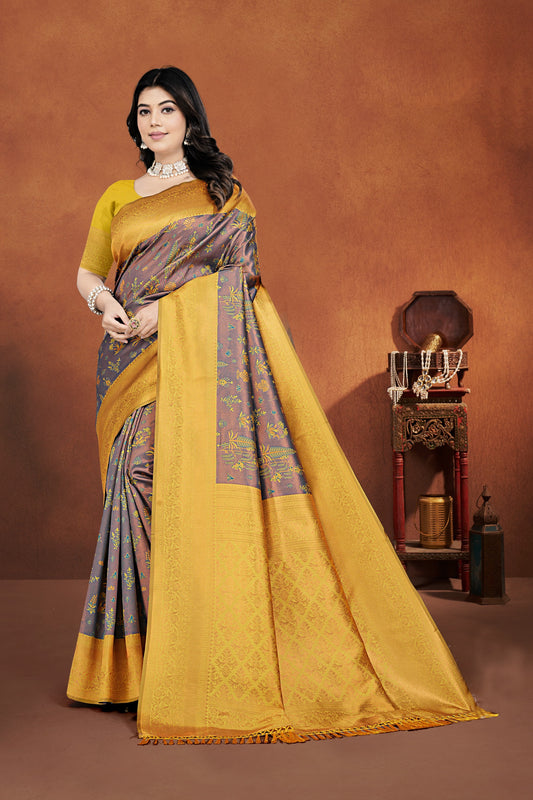 Banarasi Pure Zari Silk Saree with Floral Motifs