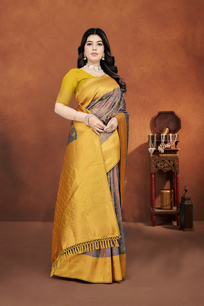 Banarasi Pure Zari Silk Saree with Floral Motifs