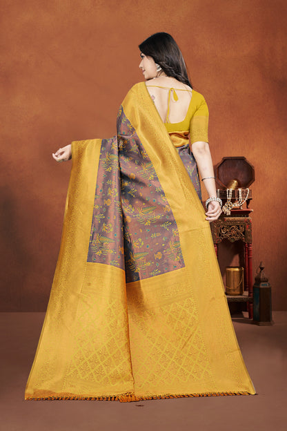 Banarasi Pure Zari Silk Saree with Floral Motifs