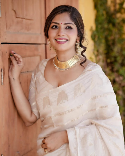 Elegant Banarasi Soft Silk Saree with Gold Zari Weaving