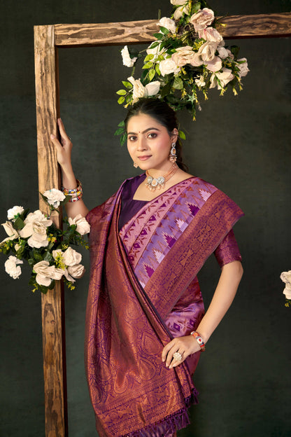Banarasi Pure Zari Silk Saree with Floral & Elephant Motifs