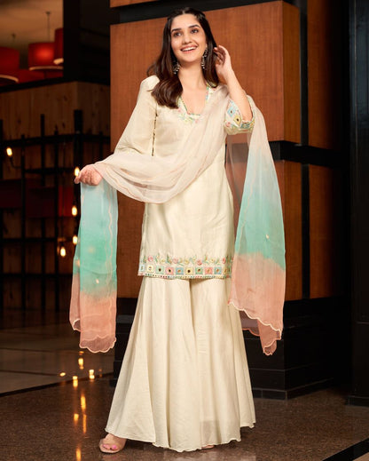 Multicolored Embroidery Sharara Set