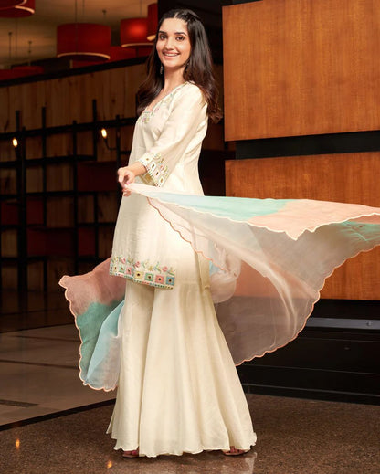 Multicolored Embroidery Sharara Set
