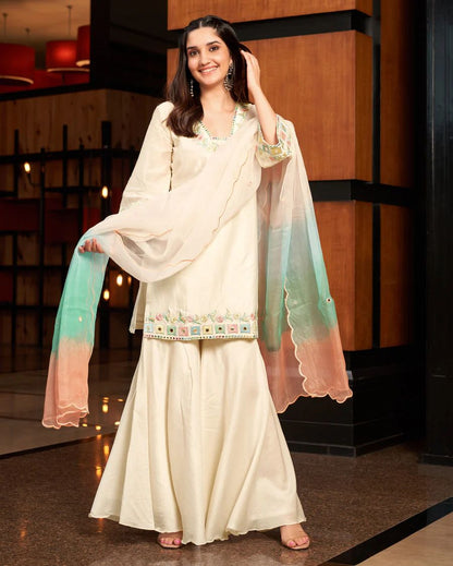 Multicolored Embroidery Sharara Set