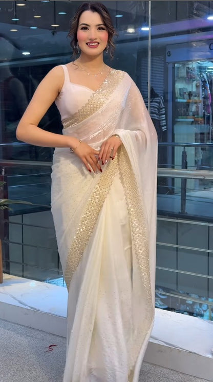 Soft Georgette Designer Party Wear Saree With Swarovski Zarkan Work