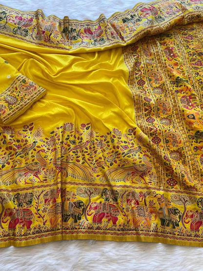 Pure Rajwadi Pashmina Weaving Silk Saree with Zari Border & Hand-Dyed Elegance