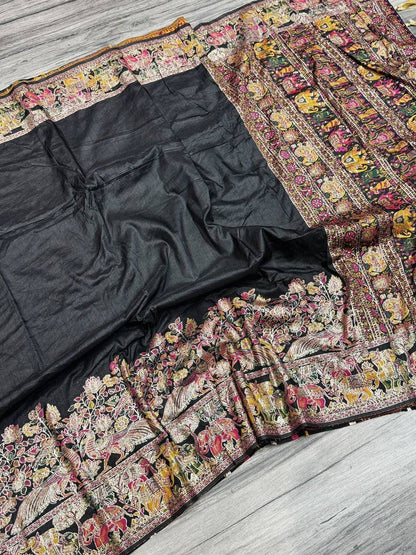 Pure Rajwadi Pashmina Weaving Silk Saree with Zari Border & Hand-Dyed Elegance