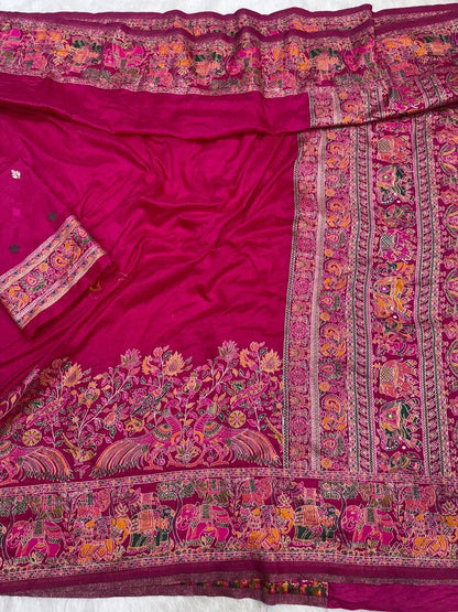 Pure Rajwadi Pashmina Weaving Silk Saree with Zari Border & Hand-Dyed Elegance
