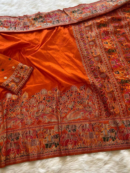 Pure Rajwadi Pashmina Weaving Silk Saree with Zari Border & Hand-Dyed Elegance