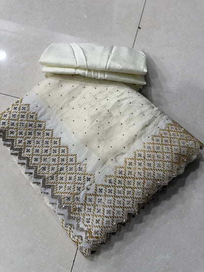 Soft Georgette Designer Party Wear Saree With Swarovski Zarkan Work