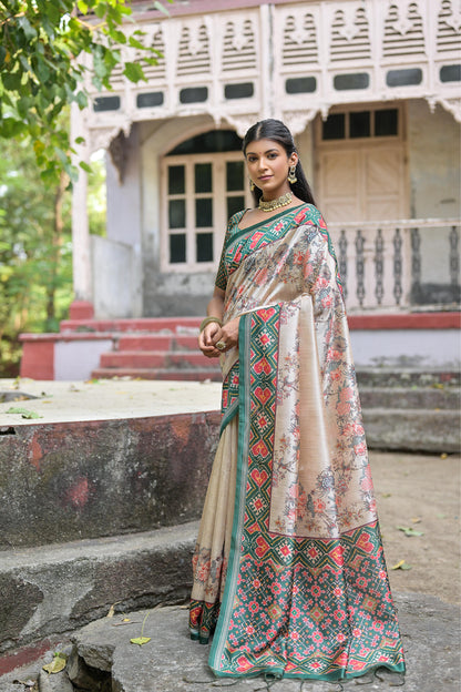 Classic Soft Tussar Silk Saree Featuring Patola Pallu and Floral Motifs