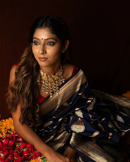 Traditional Banarasi Soft Silk Saree with Gold Zari Work