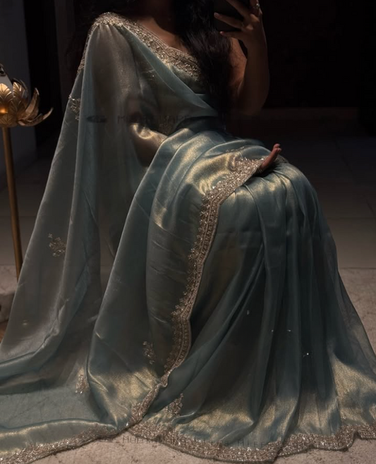 Ethereal Elegance – Pure Embroidery & Hand-Worked Fandy Siffon Saree